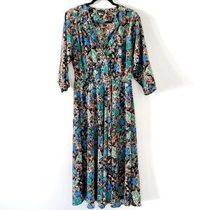 Stuart Alan vintage 80’s blue floral print midi long sleeve dress size 12
